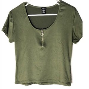Army Green Crop Top with zipper